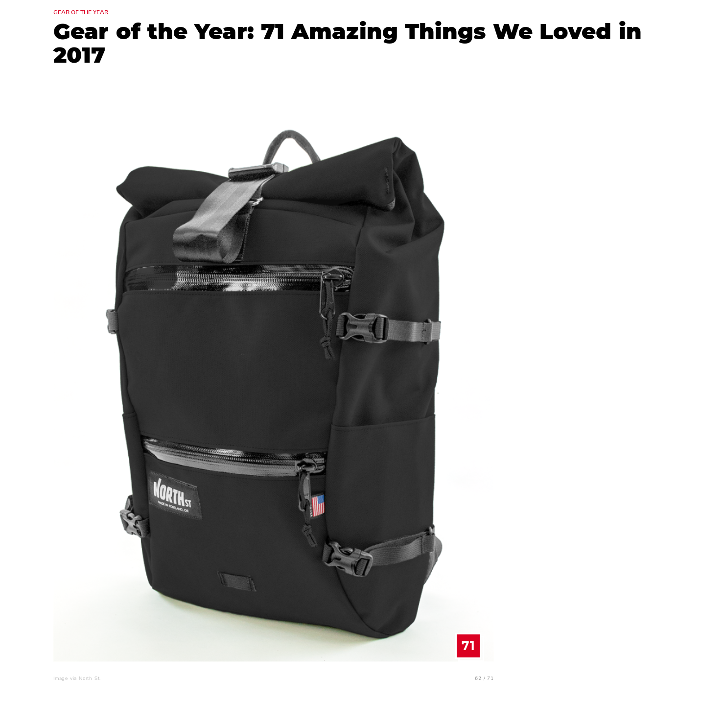 Flanders Backpack featured in Men's Journal Gear of the Year 2017