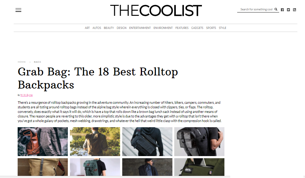 screenshot of the coolist review of davis daypack