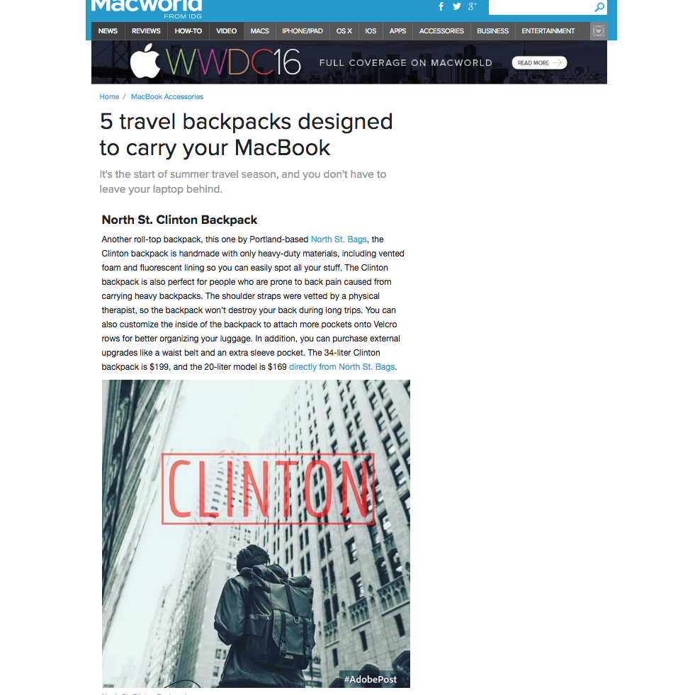 Macworld - Review of the Clinton Backpack
