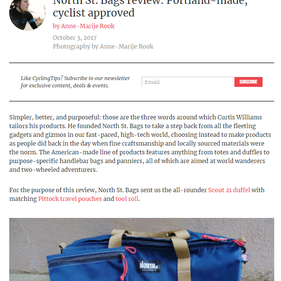 screenshot of cyclingtips review of the scout 21 duffle