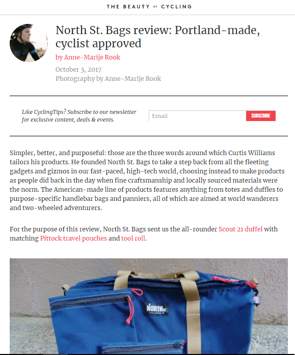 screenshot of cyclingtips review of the scout 21 duffle