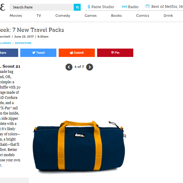 screenshot of paste review of the scout 21l duffle