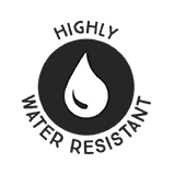 Highly water resistant in medium grey badge