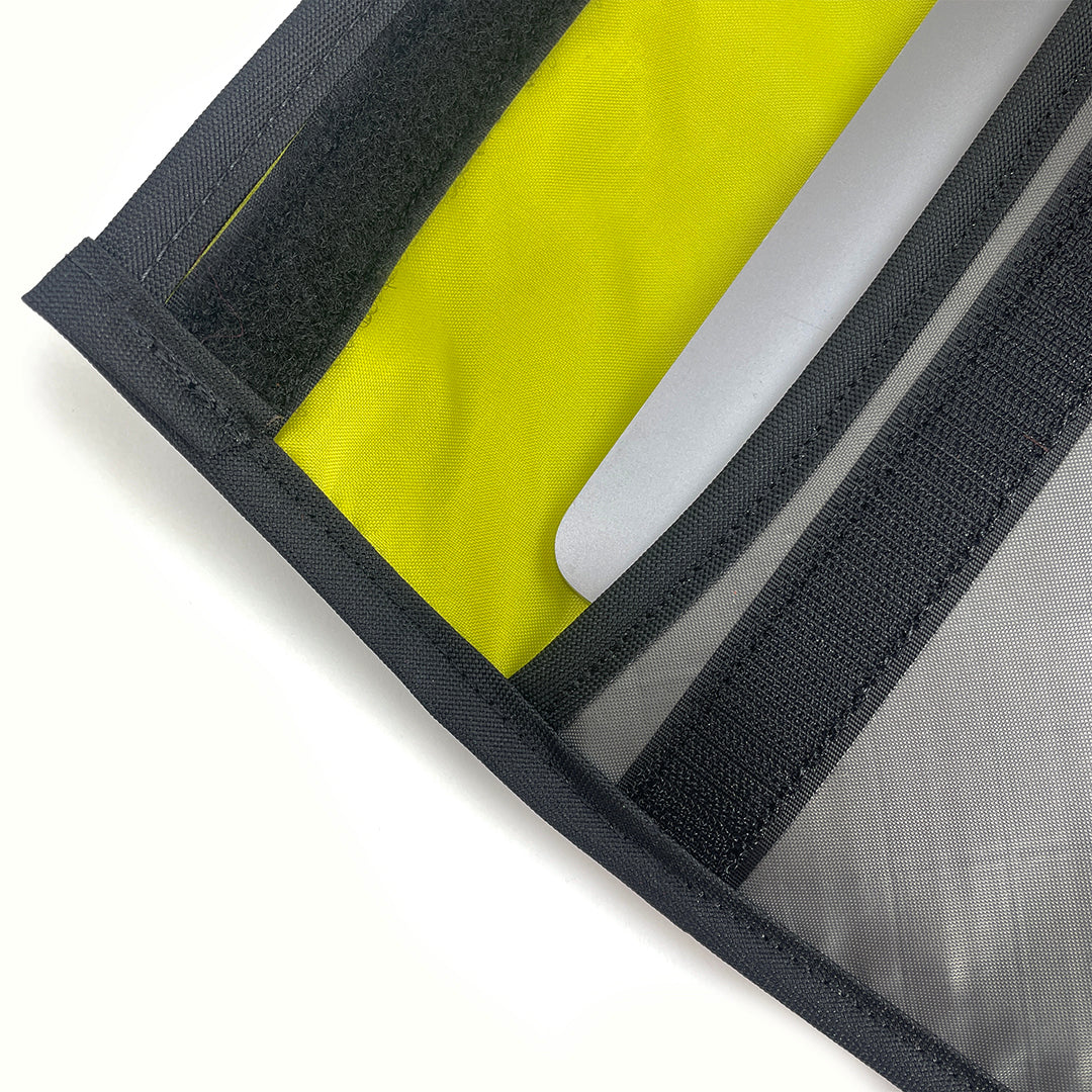 Detail of laptop sleeve showing flap and velcro