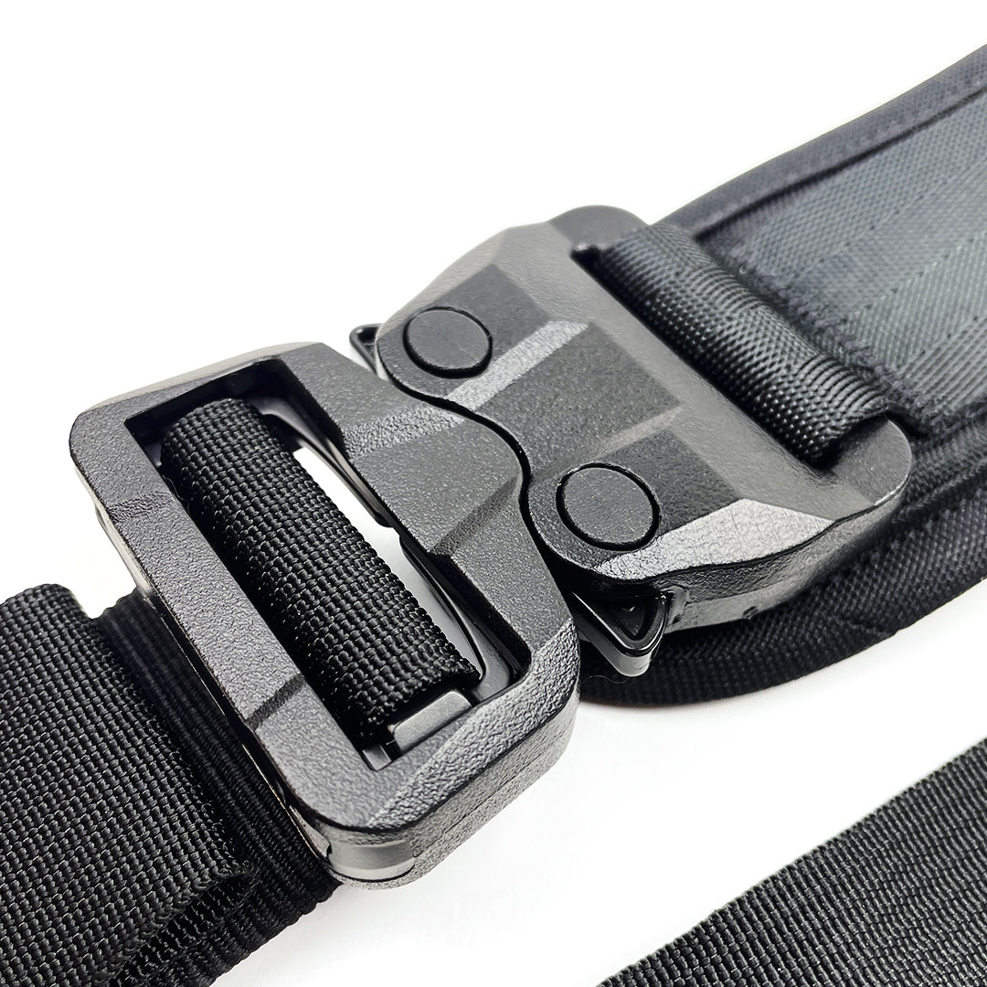 Detail view of Cobra buckle on padded sling strap
