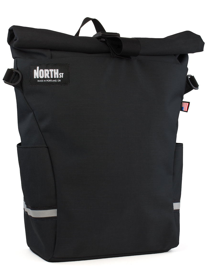 Front view of Route Pannier 24L in black - North St. Bags