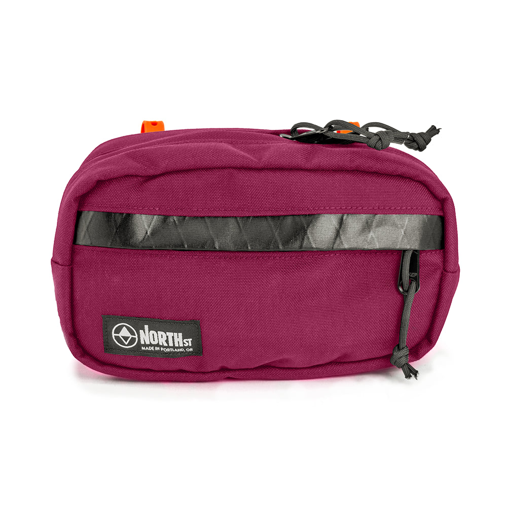 Front view of Pioneer 9 Handlebar Pack in Burgundy and Black