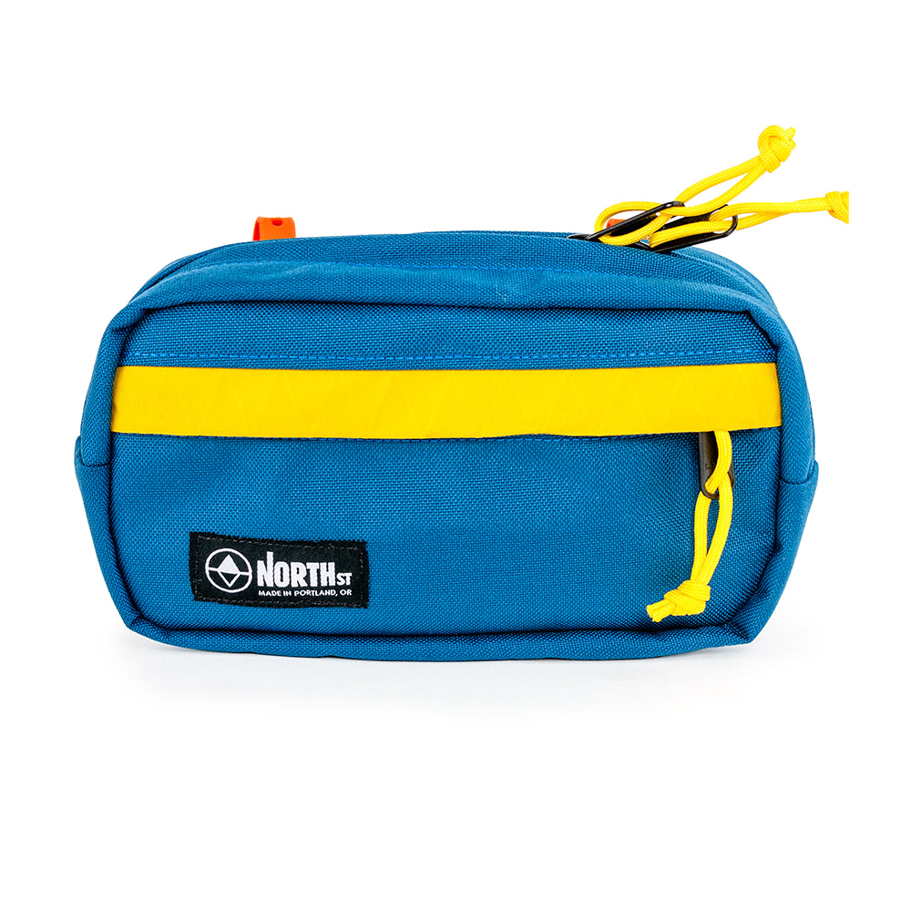 pioneer 9 handlebar pack on a white background in moroccan blue from North St Bags