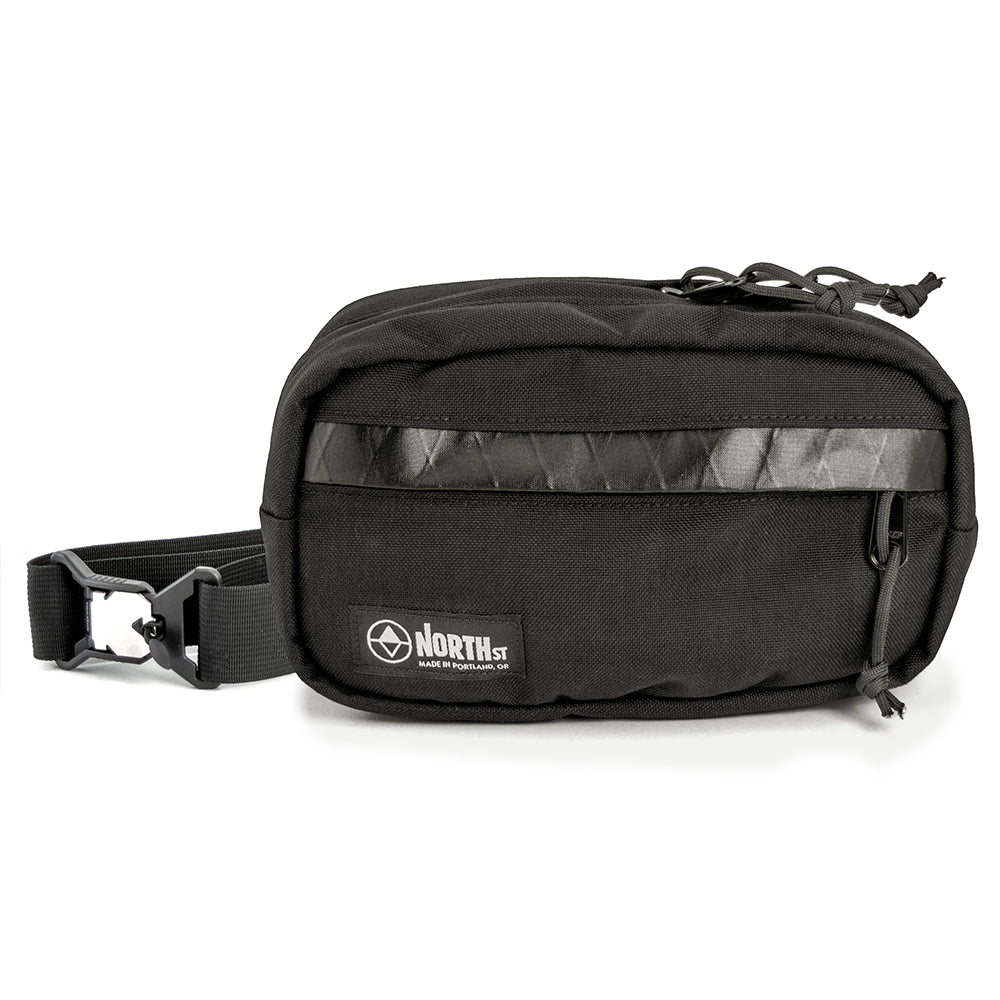 pioneer 9 hip pack in black with black accent and north st label