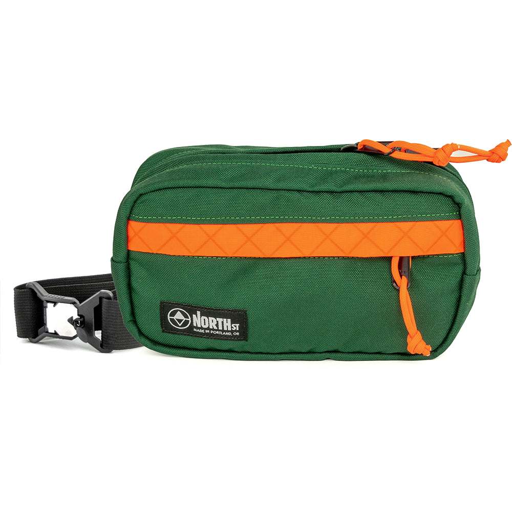 pioneer 9 hip pack in forest green with a north st label on a white background
