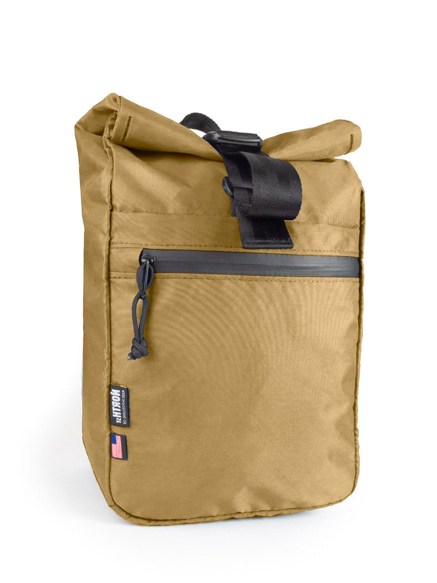 Front view of Commuter Micro Pannier 14L in coyote. - North St. Bags