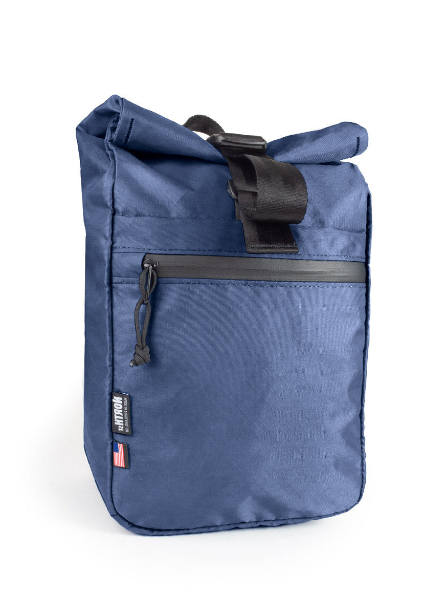 Front view of Commuter Micro Pannier 14L in ocean blue. - North St. Bags