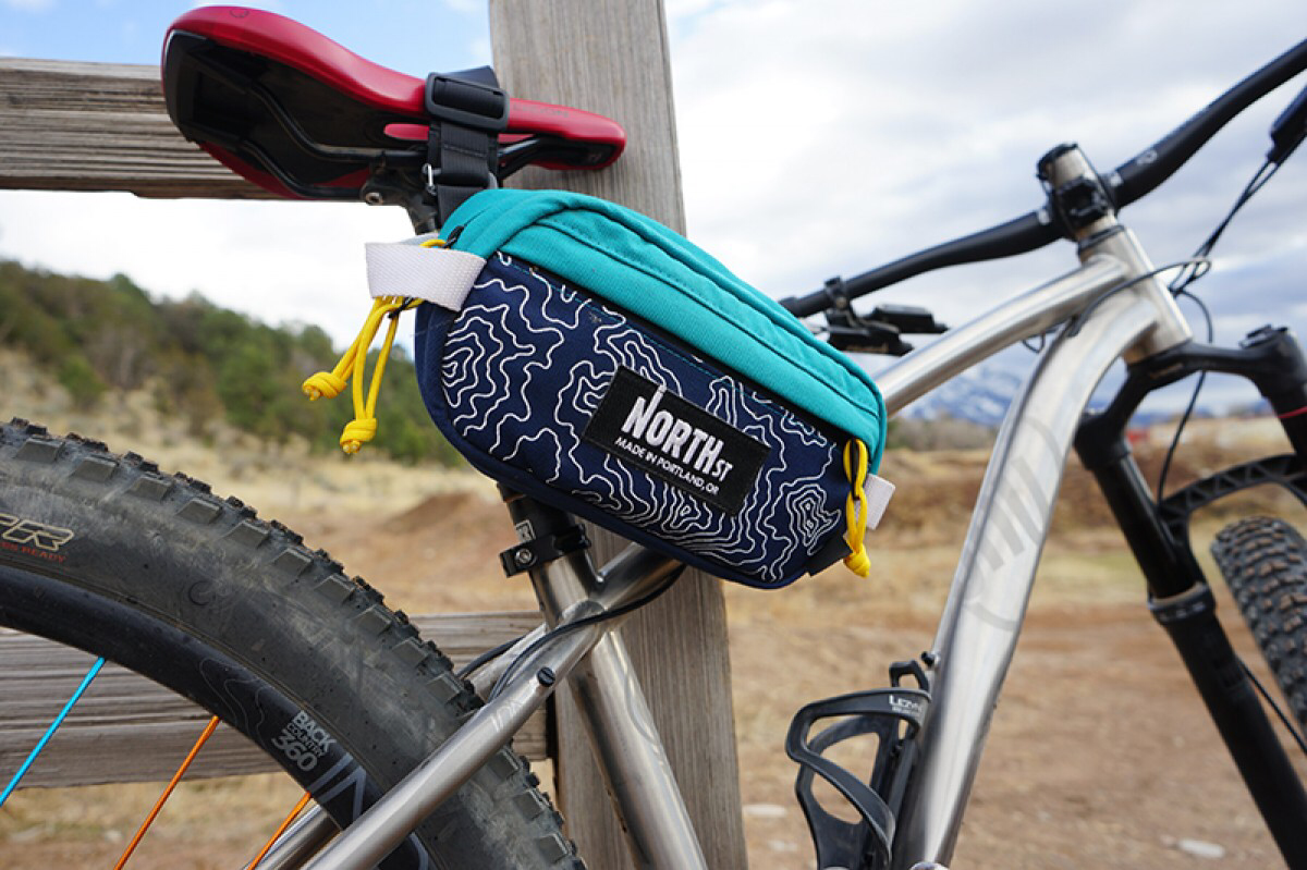 stylized hip pack on display on a bike