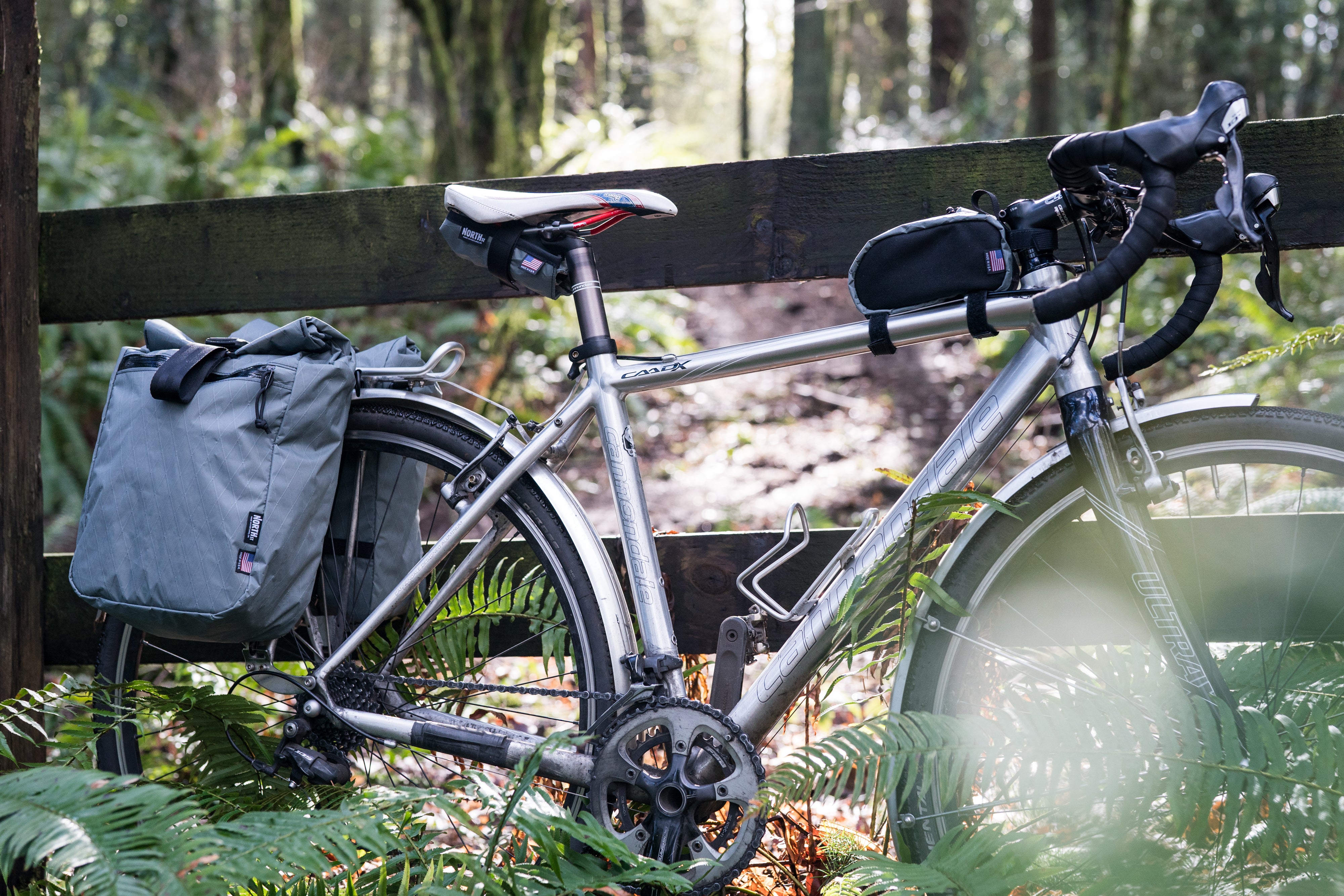 bike with pannier in a forest