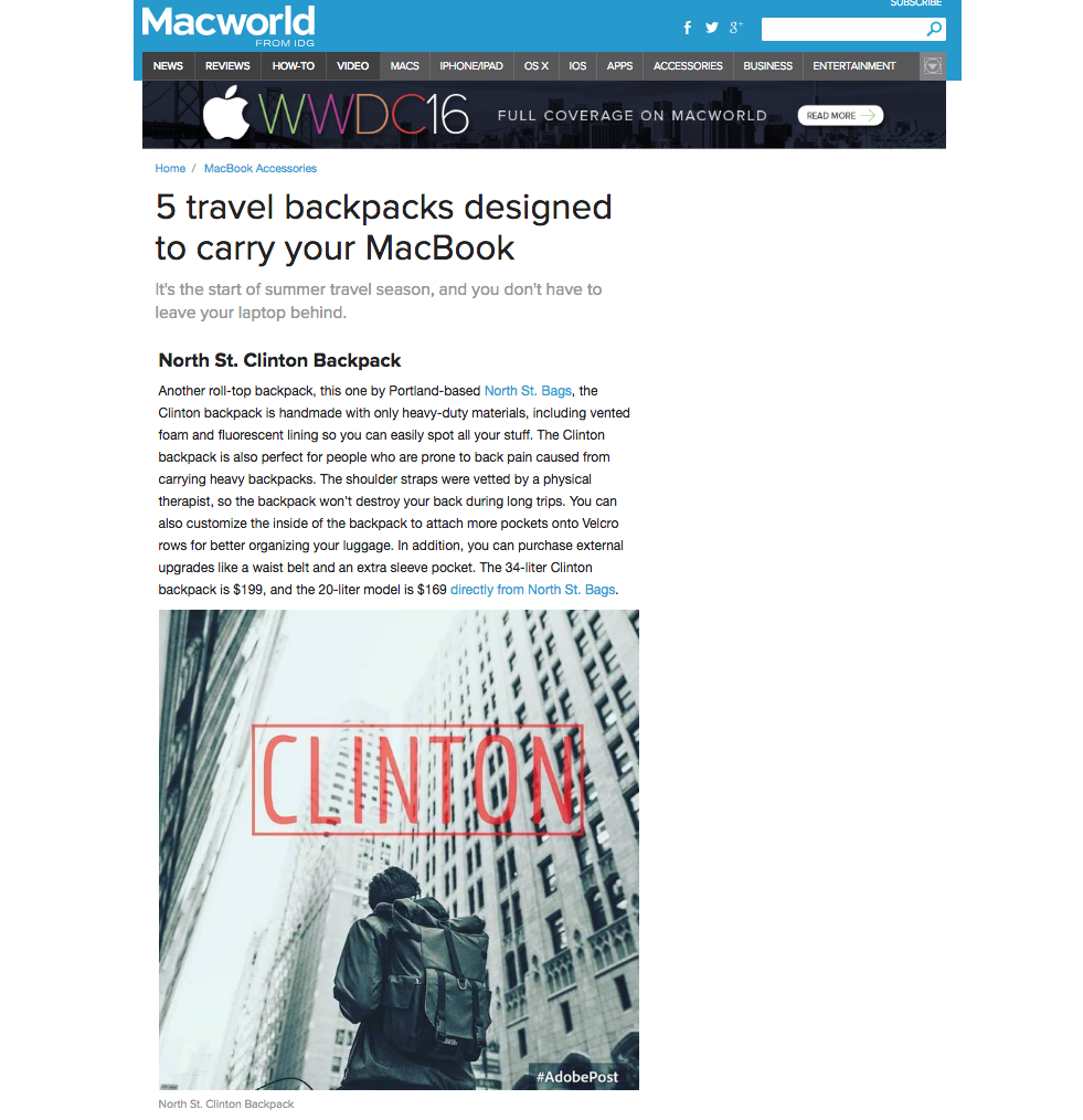 Macworld - Review of the Clinton Backpack