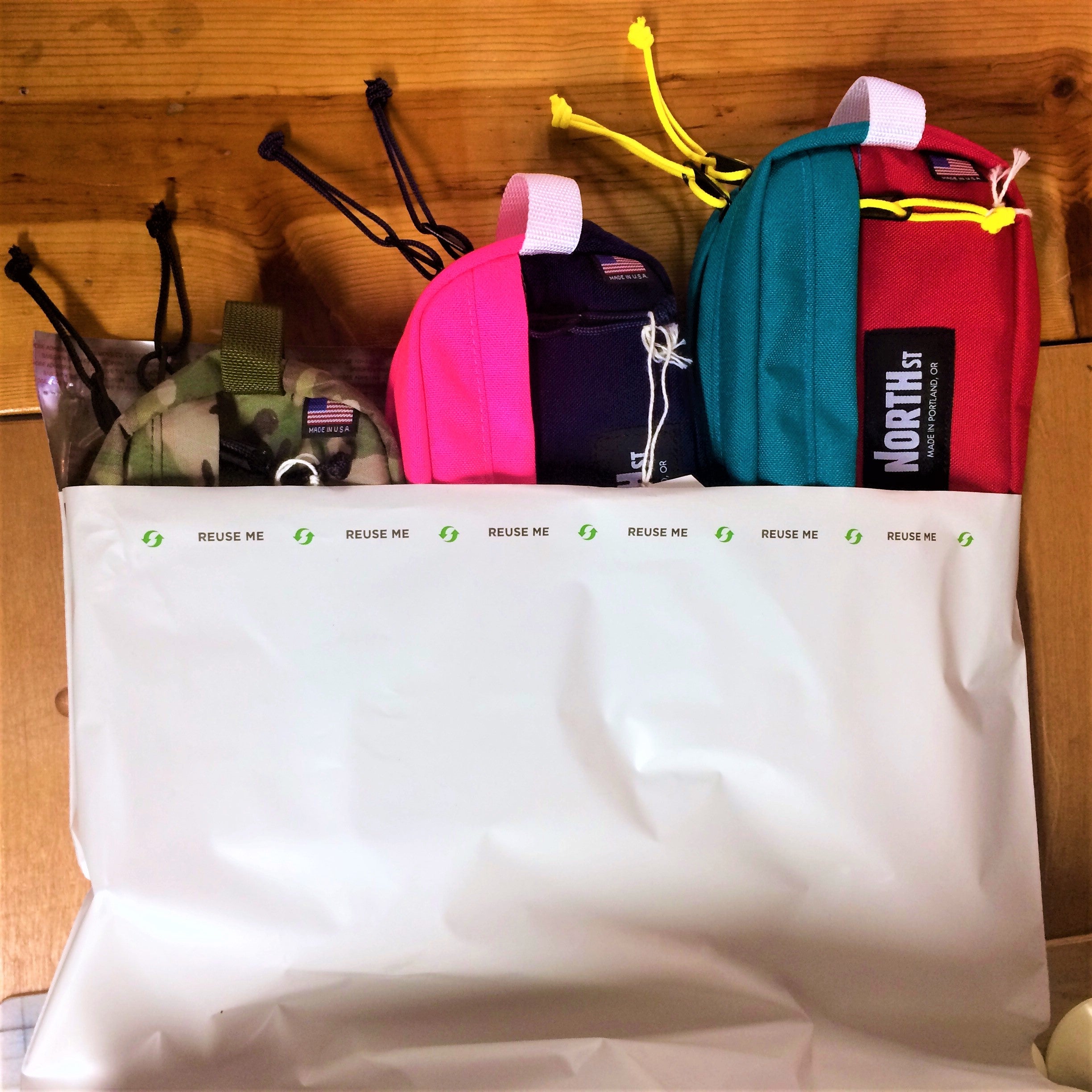 hip packs loaded into a shipping mailer