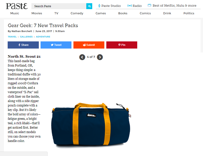 screenshot of paste review of the scout 21l duffle