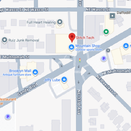 Map of a street intersection with various businesses marked on it.