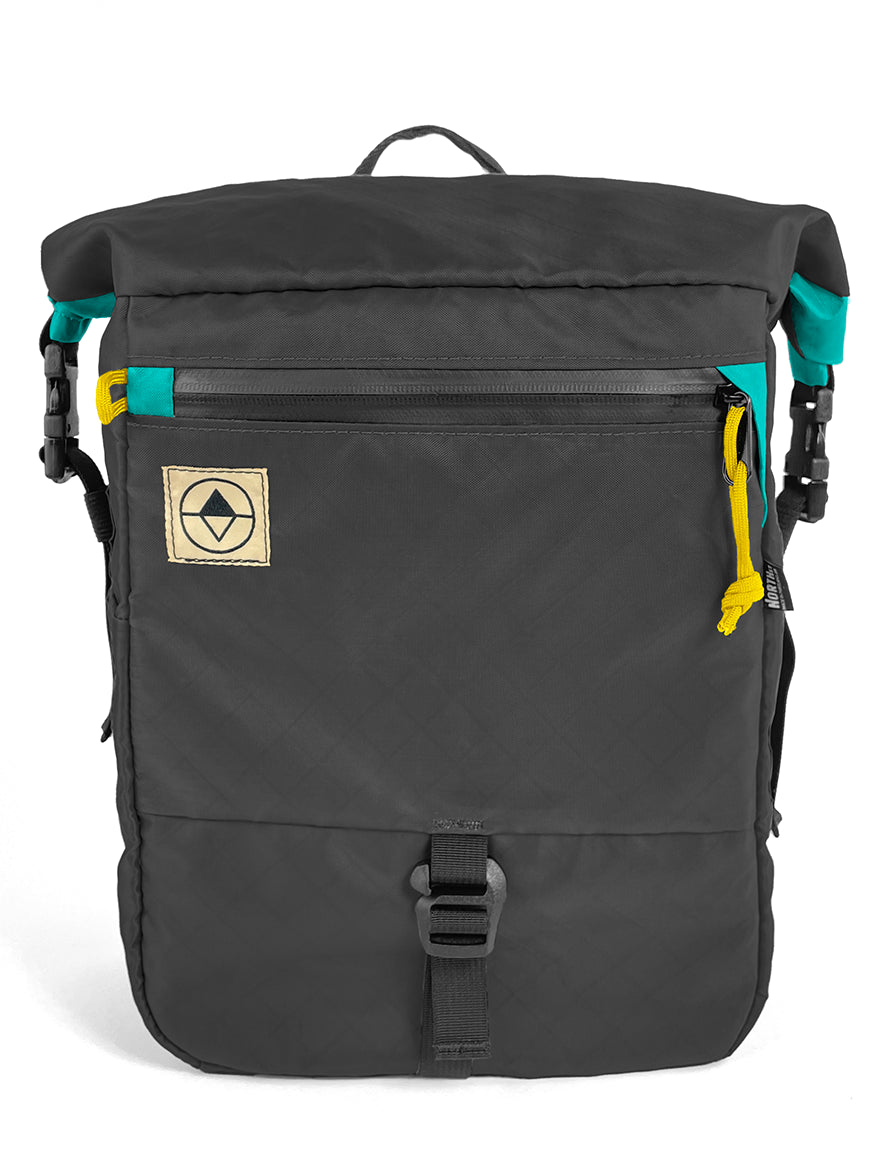Front view of Adventure Micro Pannier in EPX Black and Teal - North St Bags