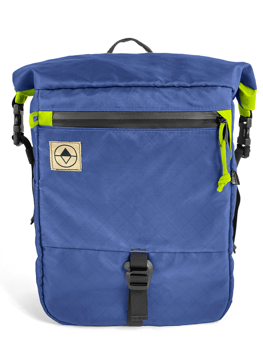 Front view of Adventure Micro Pannier in EPX Ocean Blue and Yellow - North St Bags