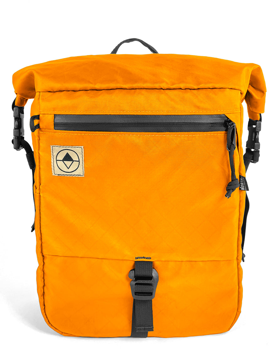 Front view of Adventure Micro Pannier 14L in blaze orange - North St. Bags