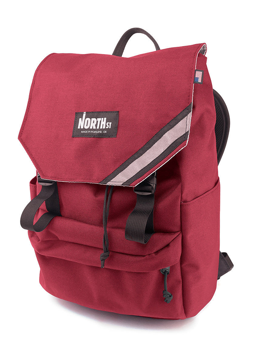 Front view of Belmont Backpack 22L in burgundy - North St. Bags