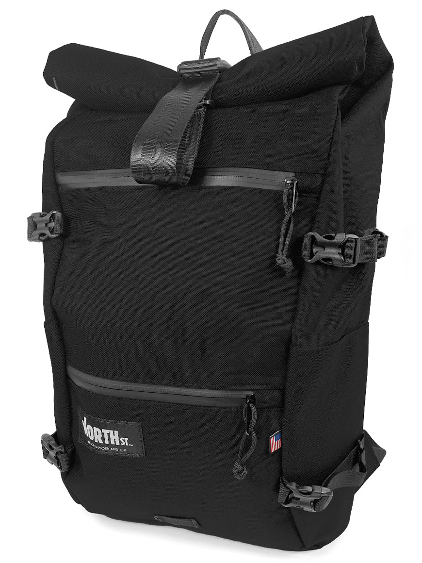 Front view of Flanders Backpack in black - North St Bags