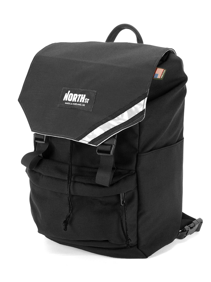 Front view of stylish backpack pannier in Black.  Morrison Backpack Pannier - North St. Bags