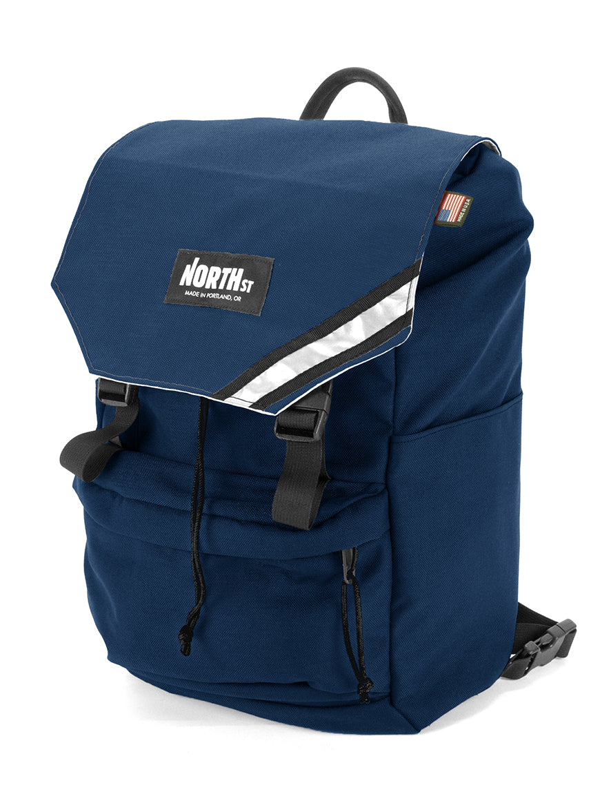 Front view of stylish backpack pannier in Midnight. Morrison Backpack Pannier - North St. Bags