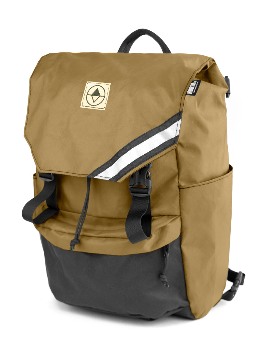Front view of stylish backpack pannier in Coyote. Morrison Backpack Pannier - North St. Bags