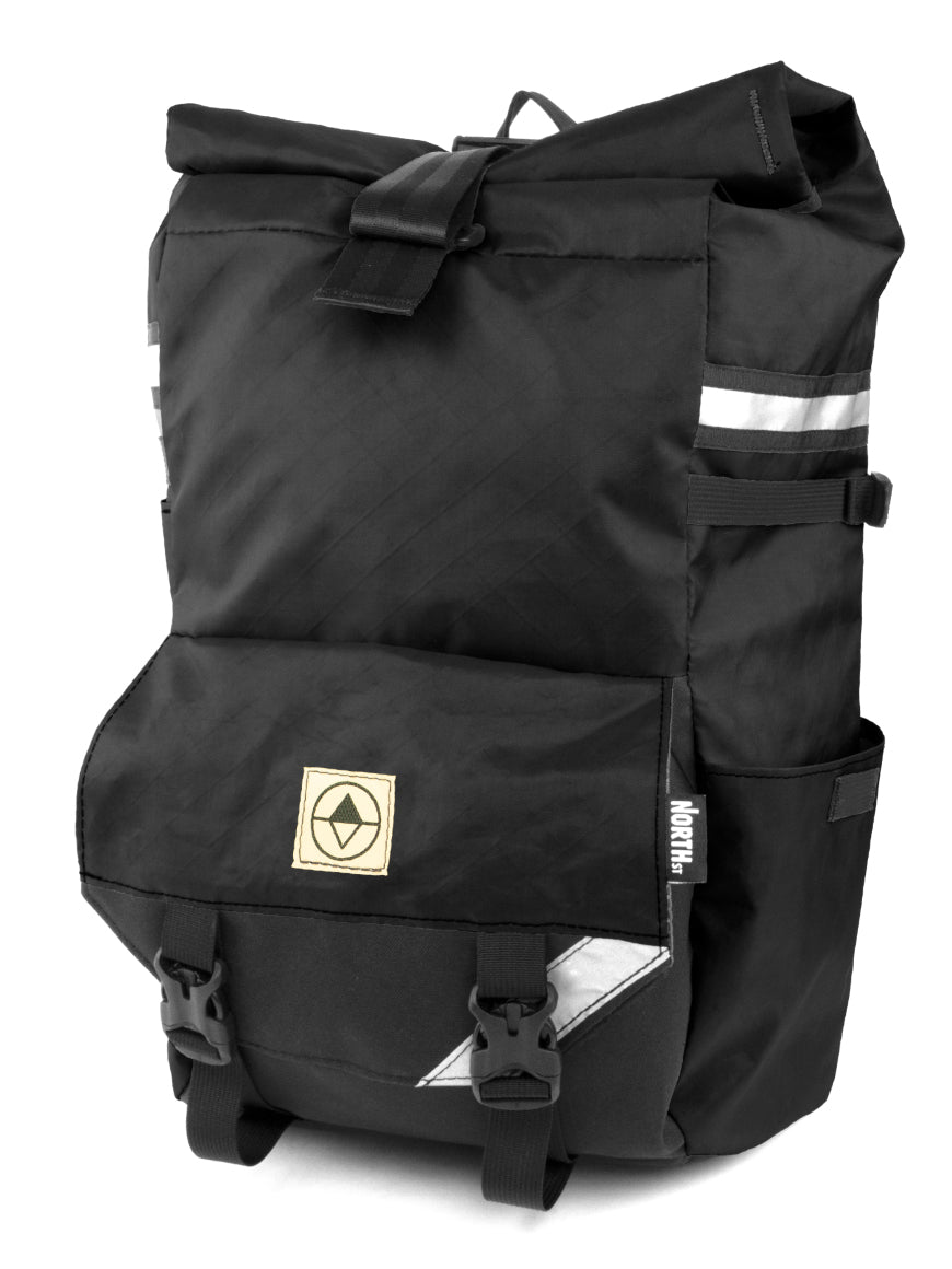 Front view of Woodward Backpack Pannier in black - North St Bags