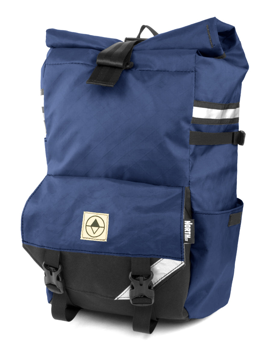 Front view of Woodward Backpack Pannier in ocean blue - North St Bags