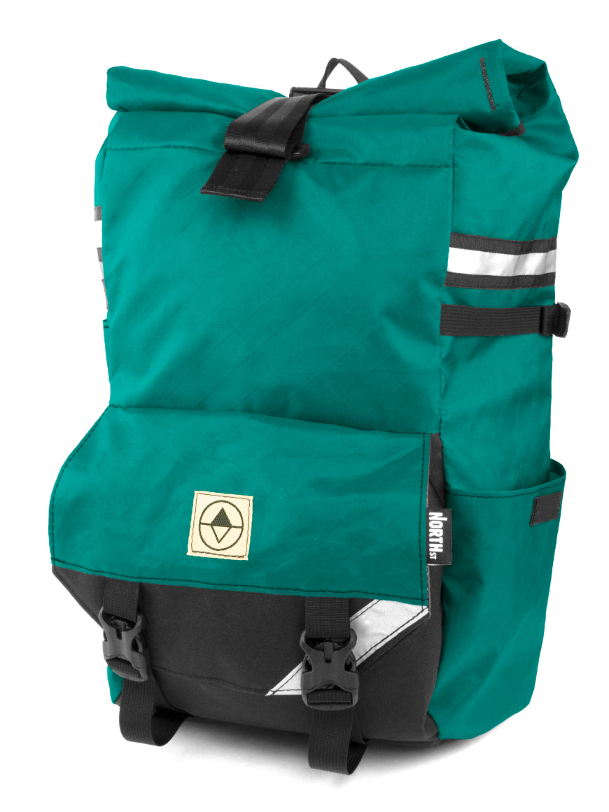 Front view of Woodward Backpack Pannier in teal - North St Bags