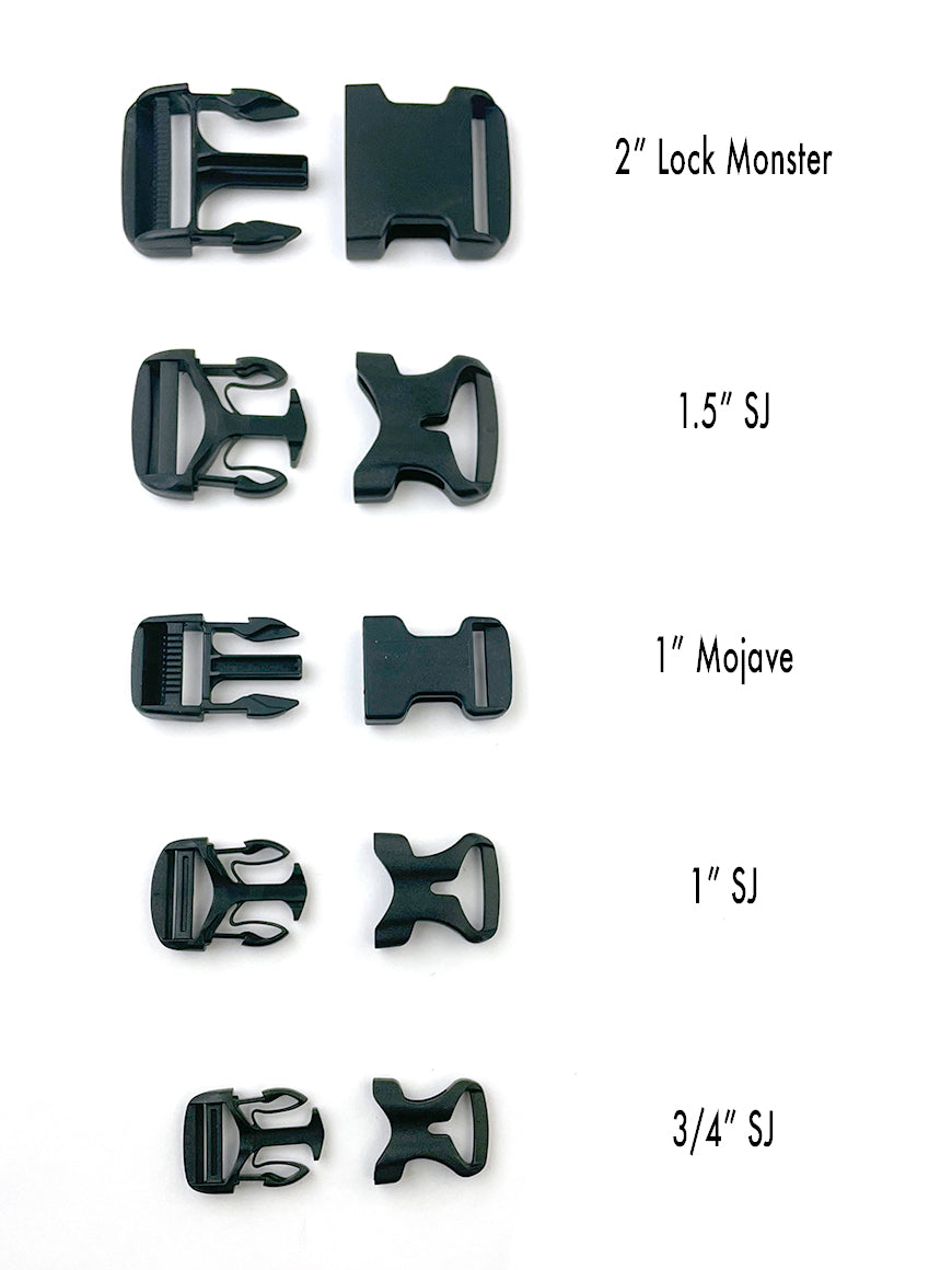 Replacement buckle parts of various sizes and styles with names. - North St. Bags