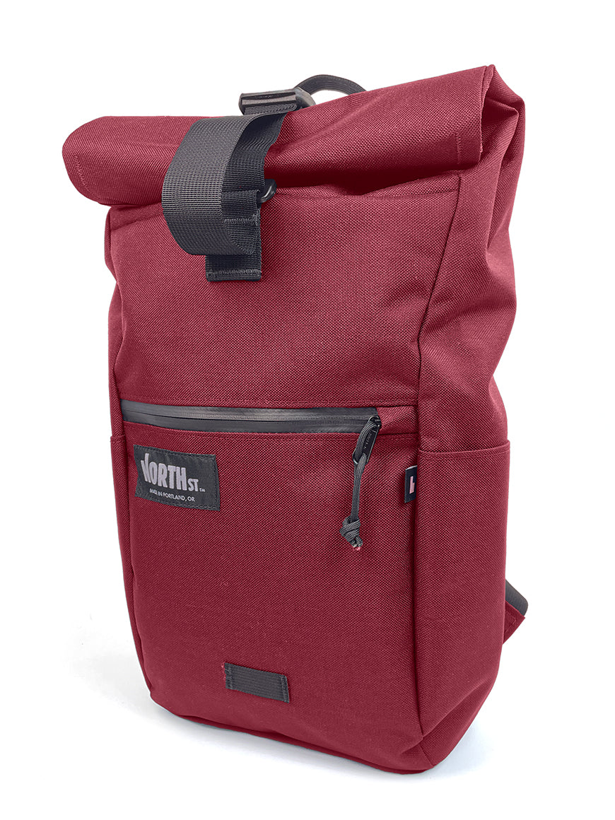 Front view of Davis Daypack 20L in burgundy. - North St Bags