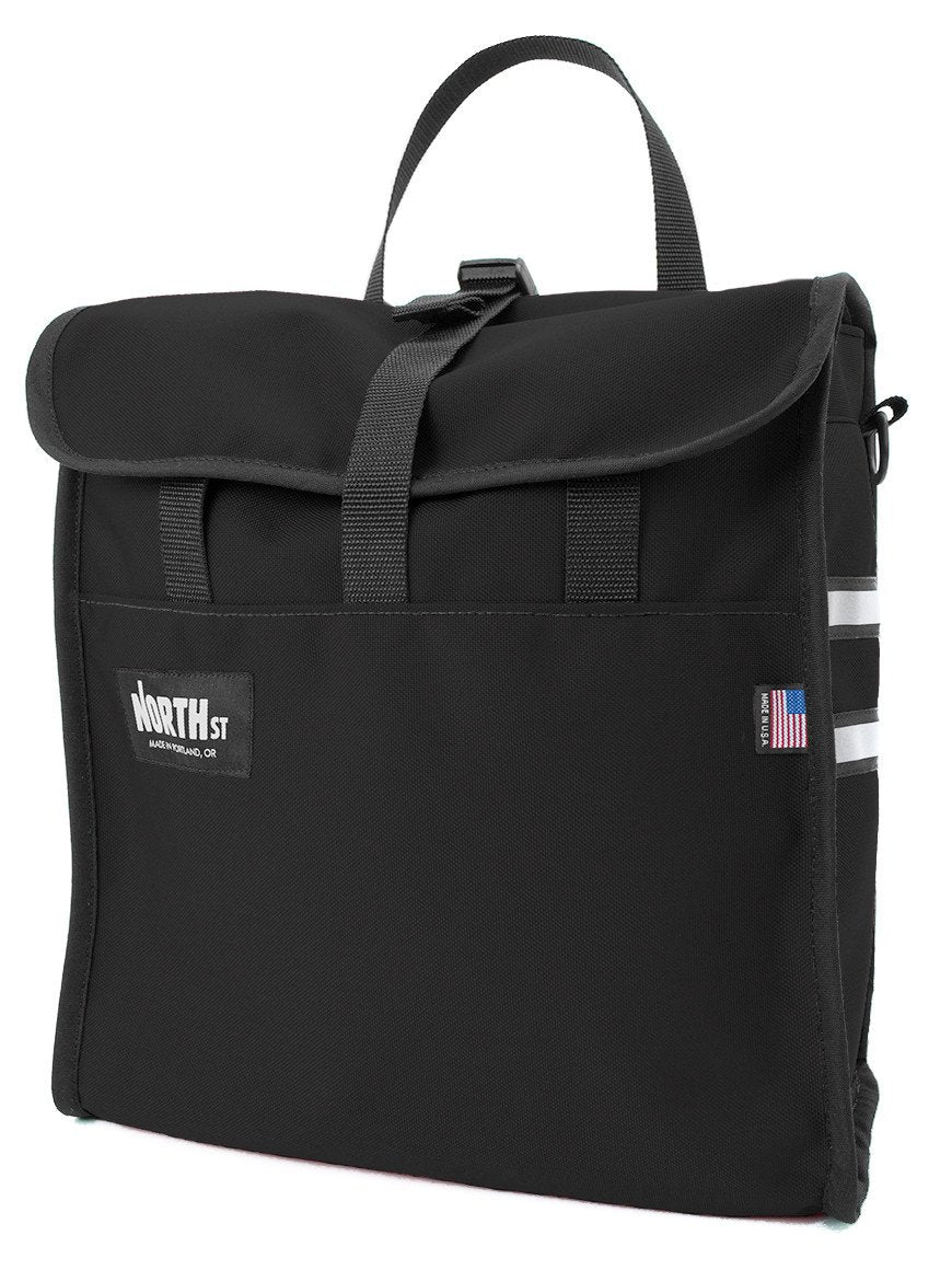 Front view of grocery pannier in black - North St. Bags