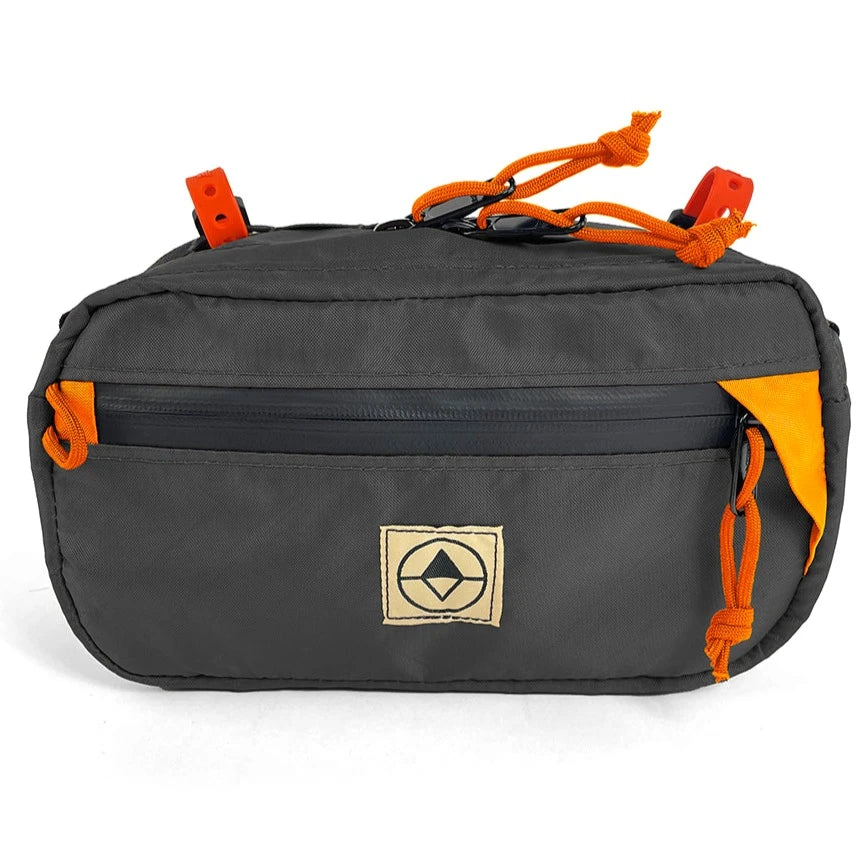 Front view of Handlebar Pack in EPX Black and Orange - North St Bags
