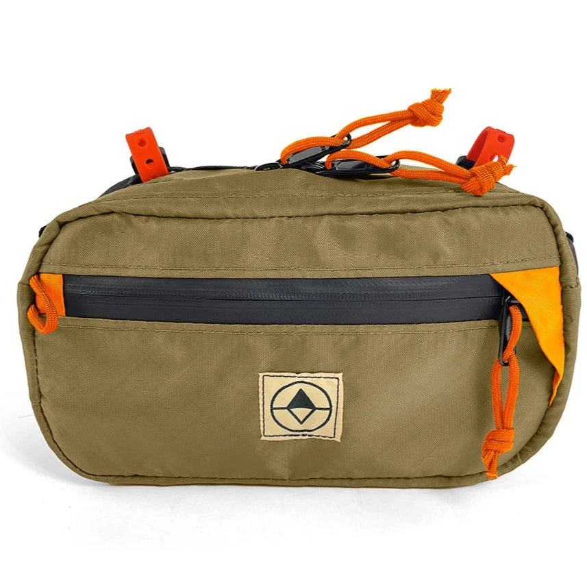 Front view of Handlebar Pack in EPX Coyote and Orange - North St Bags