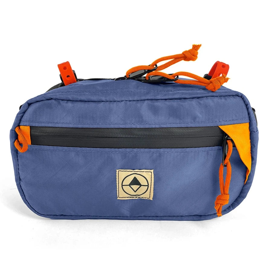 Front view of Handlebar Pack in EPX Blue and Orange - North St Bags