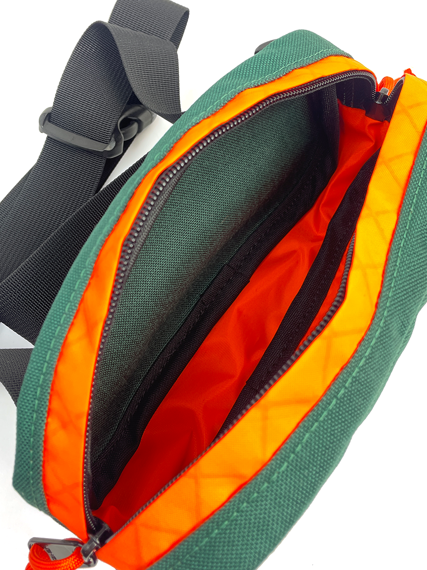 Interior view of Pioneer 8 Hip Pack in Forest Green and Orange - North St. Bags
