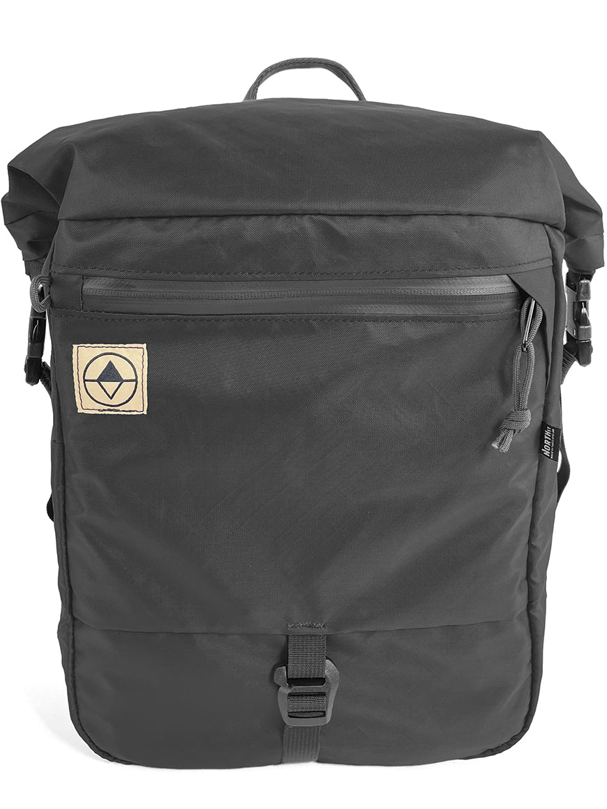 Front view of Adventure Macro Pannier in black - North St Bags