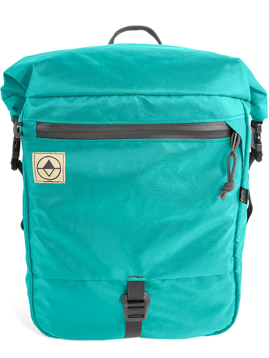 Front view of Adventure Macro Pannier in teal - North St Bags