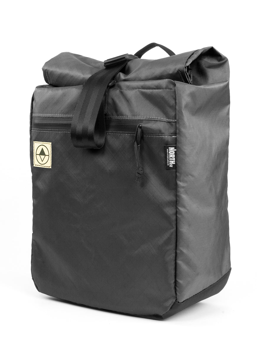 Front view of Commuter Macro Pannier in black - North St. Bags