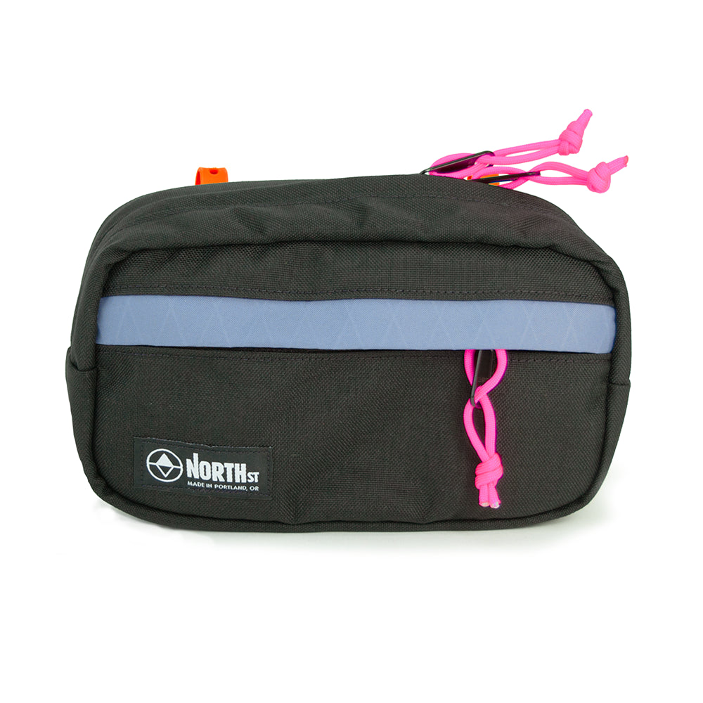 Front view of Pioneer 9 Handlebar Pack in Black and Blue