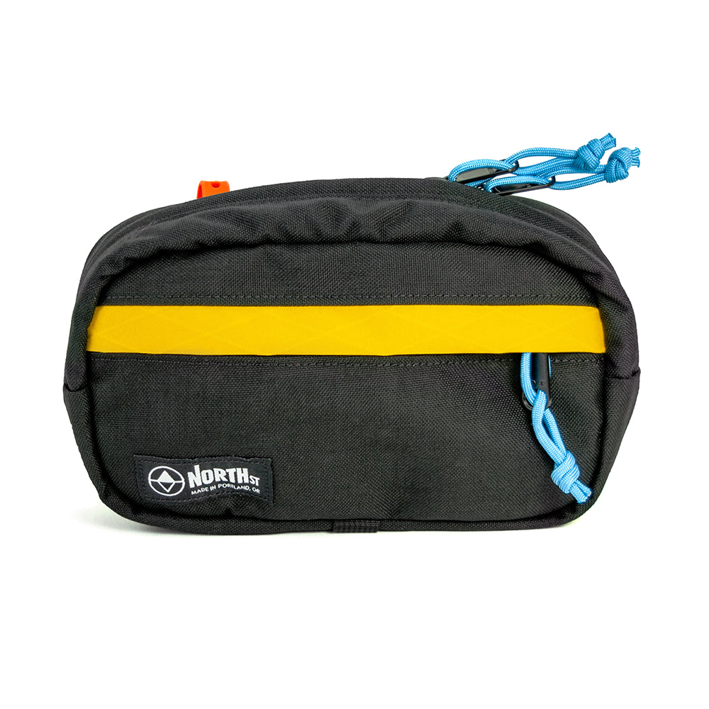 Front view of Pioneer 9 Handlebar Pack in Black and Gold