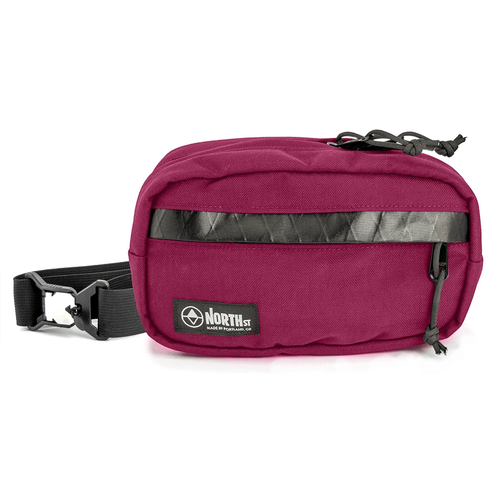 pioneer 9 hip pack in burgundy with black accent and north st label