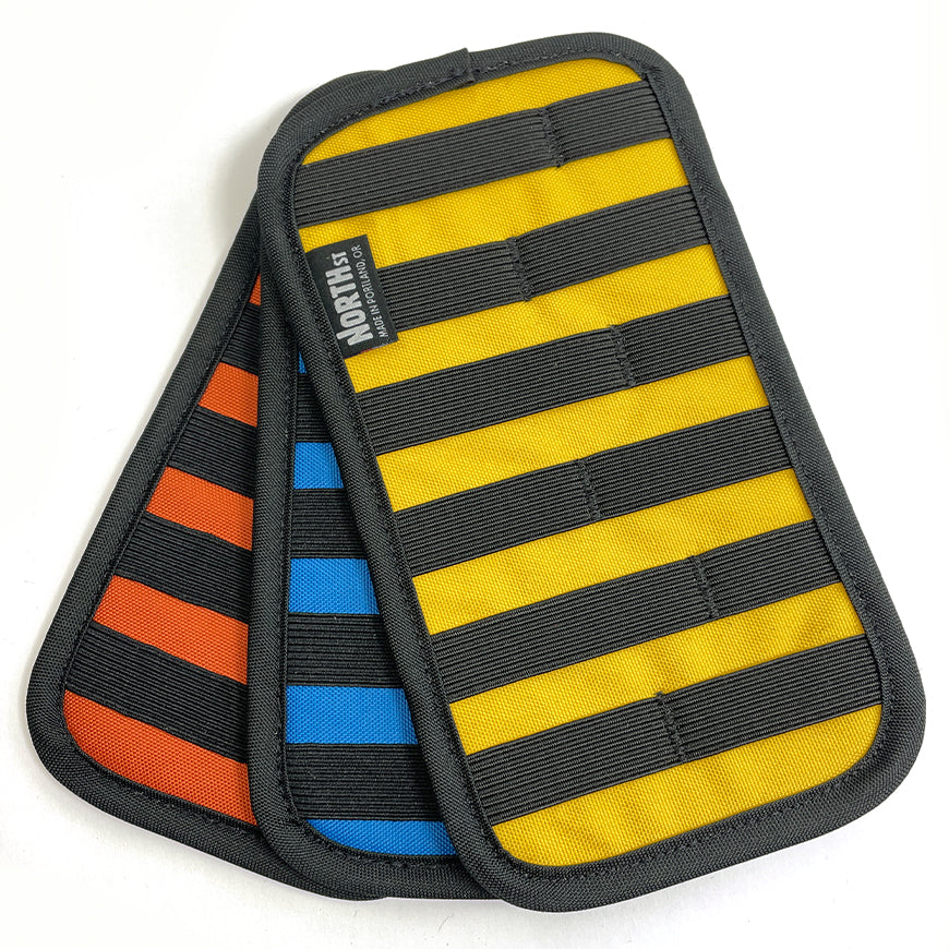 Array of 5 inch EDC Organizers in yellow, blue and orange. - North St Bags
