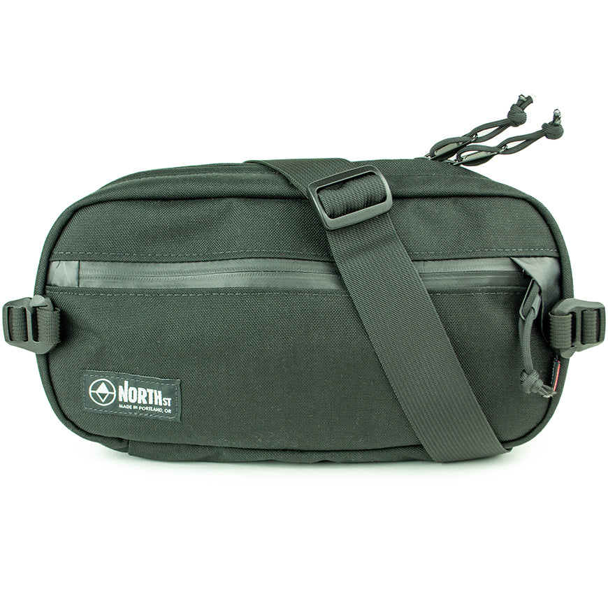 front view of sling pack by North St in black