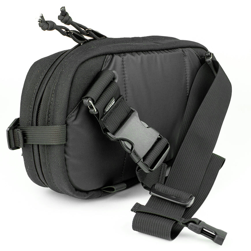 back view of sling pack with strap by North St in black
