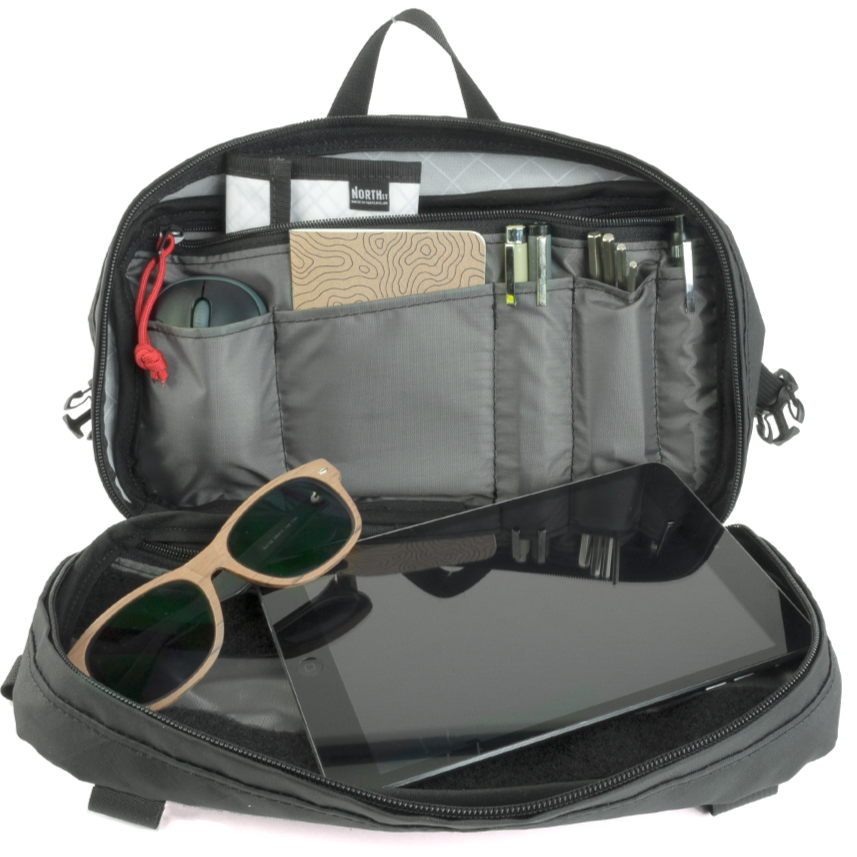 Open view of Pioneer 12 Pack filled with ipad, sunglasses and other items - North St. Bags all-groups